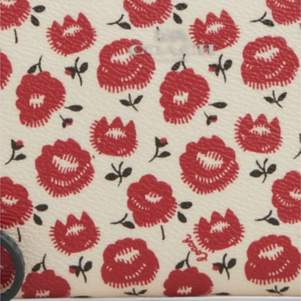 Coach Corner Zip Wristlet Bag W/ Red Floral Print- Designer - NWT - Picture 3 of 7